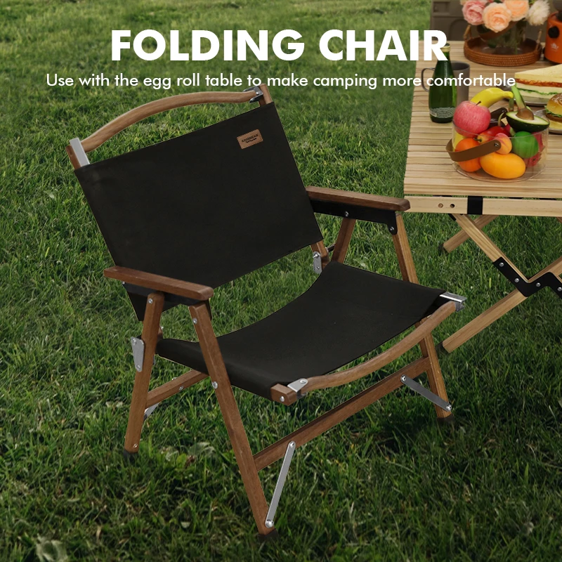 KingGear Outdoor Garden Customizable Canvas Portable Teak Beech Kermit Chair Foldable Wood Folding Camping Chair