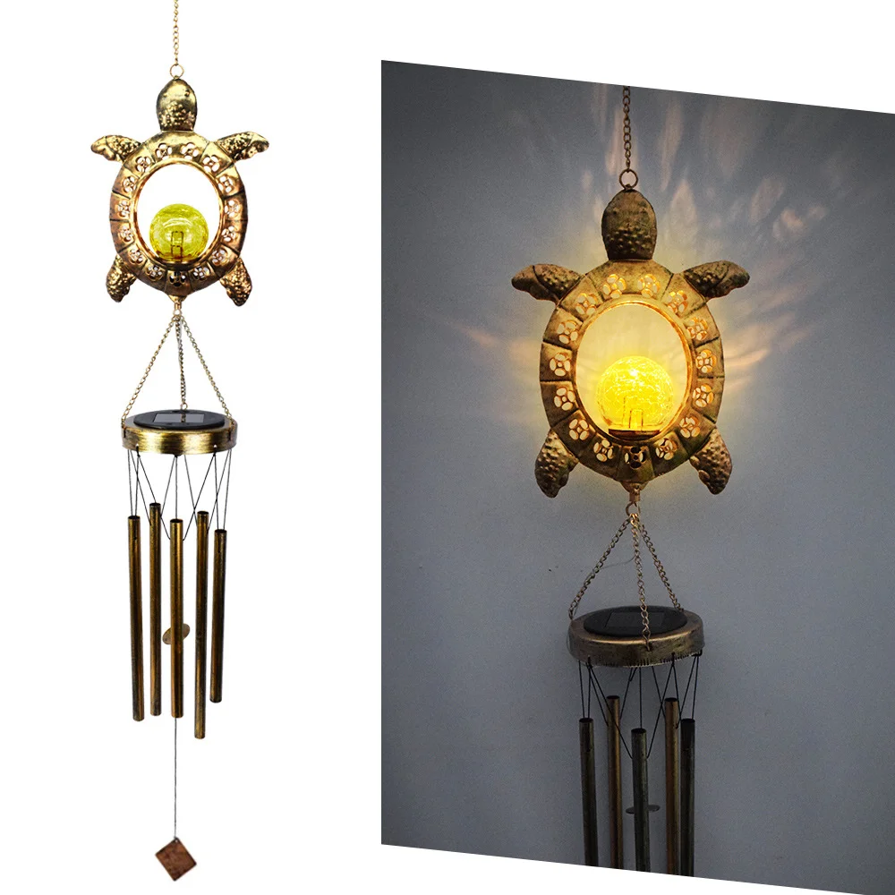 Led Solar Wind Chimes Light Outdoor Waterproof Hanging Aeolian Bells Solar Lamp With Moon Star Shape For Garden Party Decor