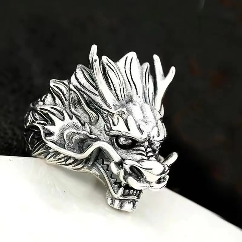 Thai Silver Ring Male Tsing Lung Bibcock Ring Chinese Wind Restoring Ancient Ways of Jewelry