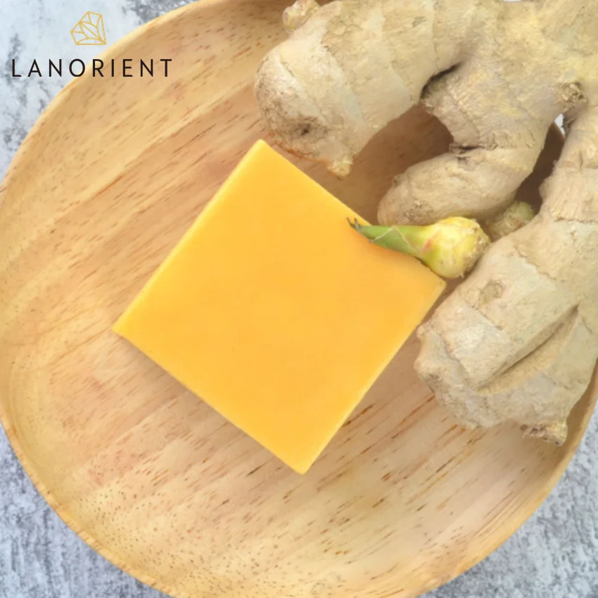 OEM no logo natural organic handmade Ginger turmeric Whitening brighten  anti-acne soap for Cleansing  bathing  shampooing