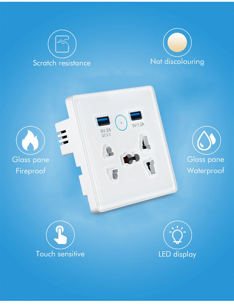 Универсальная настенная розетка TYSH умная с 2 Usb-портами 13 а Wi-Fi работает Alexa Google