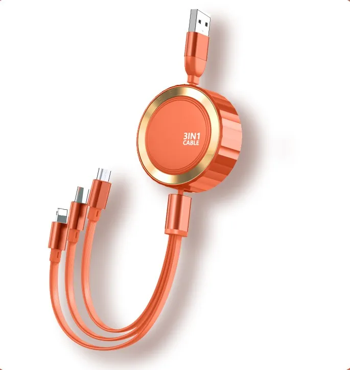 120cm Retractable Portable 3 In 1 Usb Cable 3 In 1 Usb Charging Cable Multi-function Mobile Phone Charger
