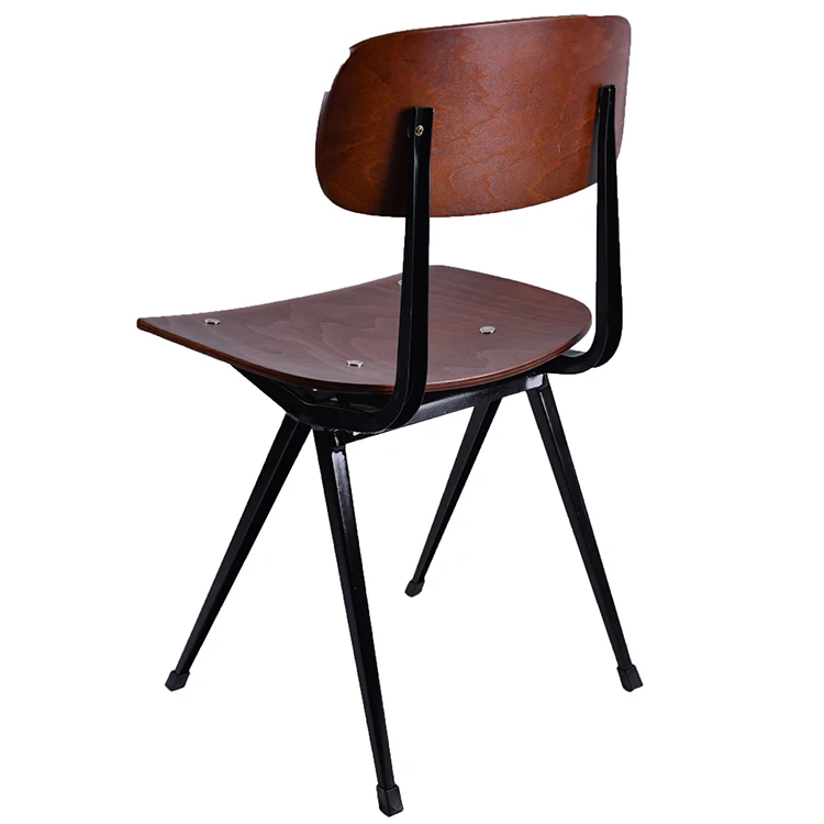 Industrial metal frame reclaimed wood dining chair vintage garden chair with back