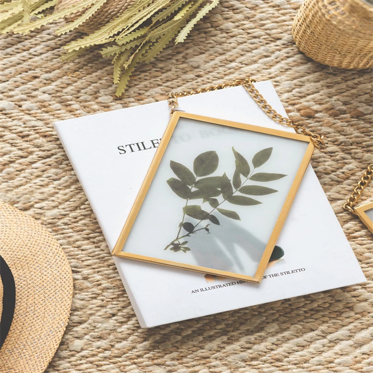 Креативная двухсторонняя Стеклянная фоторамка, настенная металлическая фоторамка с растениями, украшение для дома