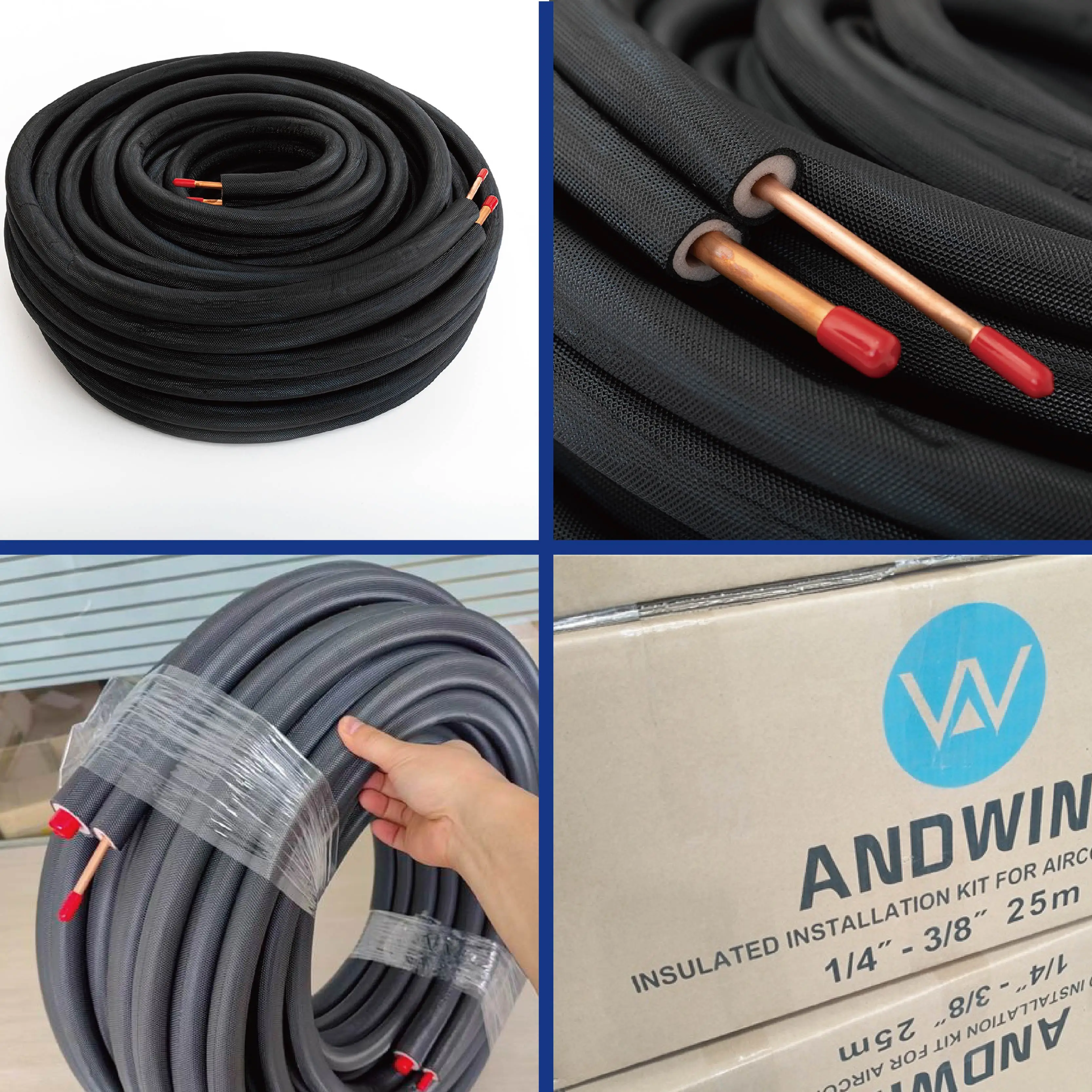 20m 30m Black PE Fire Rated Insulated Copper Pipe Pair Coil for Air Conditioning