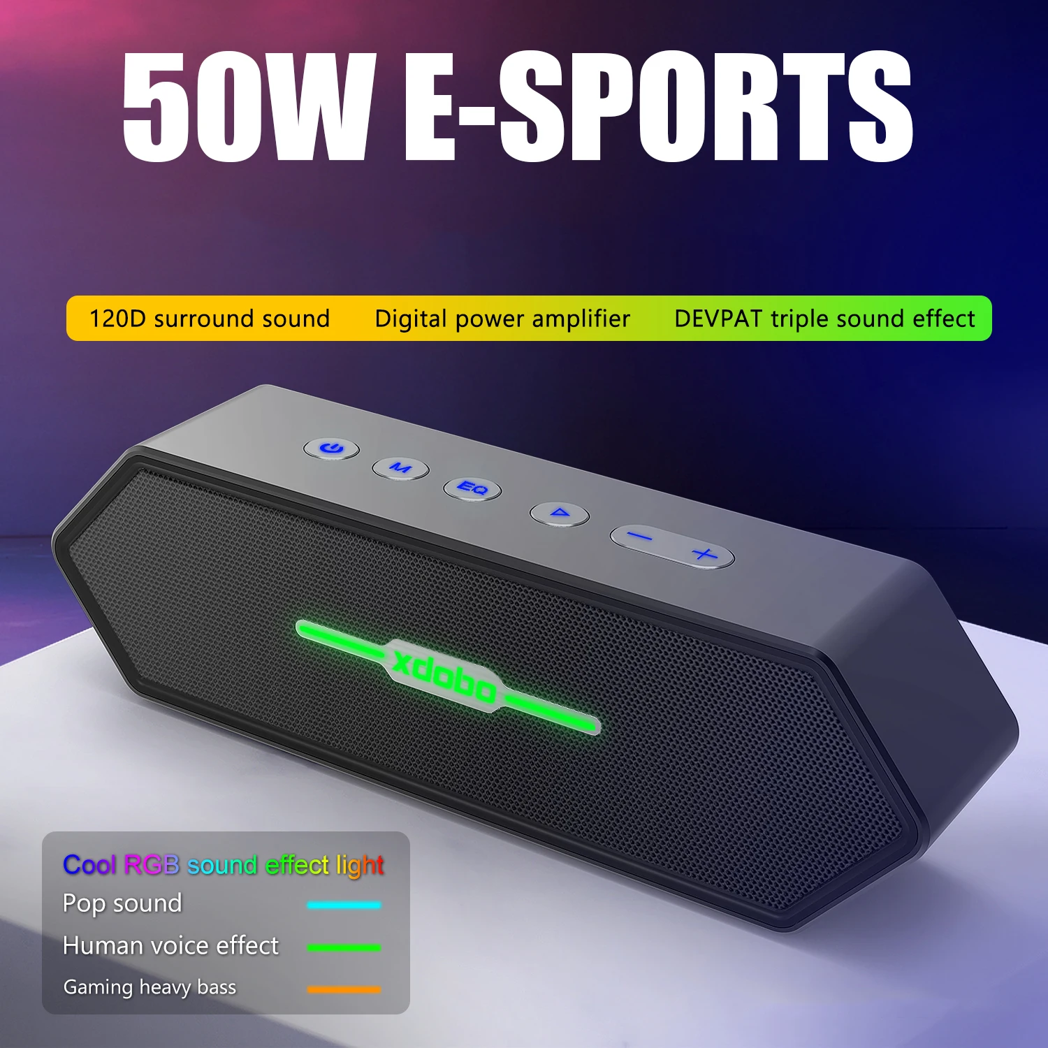 Xdobo 50W Gaming Speaker with Deep Bass and Loud Sound IPX5 Waterproof with TWS Function Built-in Mic Portable Speakers for Home