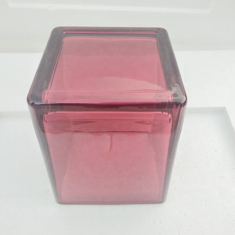 Hot Sale Large Quantity Glass Square Cube Vase/Cube Vase Glass/Red Color Cube Glass Vase for Flowers Planter