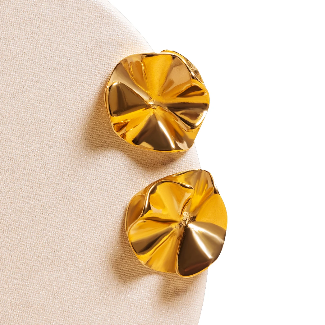 High Polish Wrinkled Design Women Accessories Jewelry Stainless Steel Studs Earrings For Women