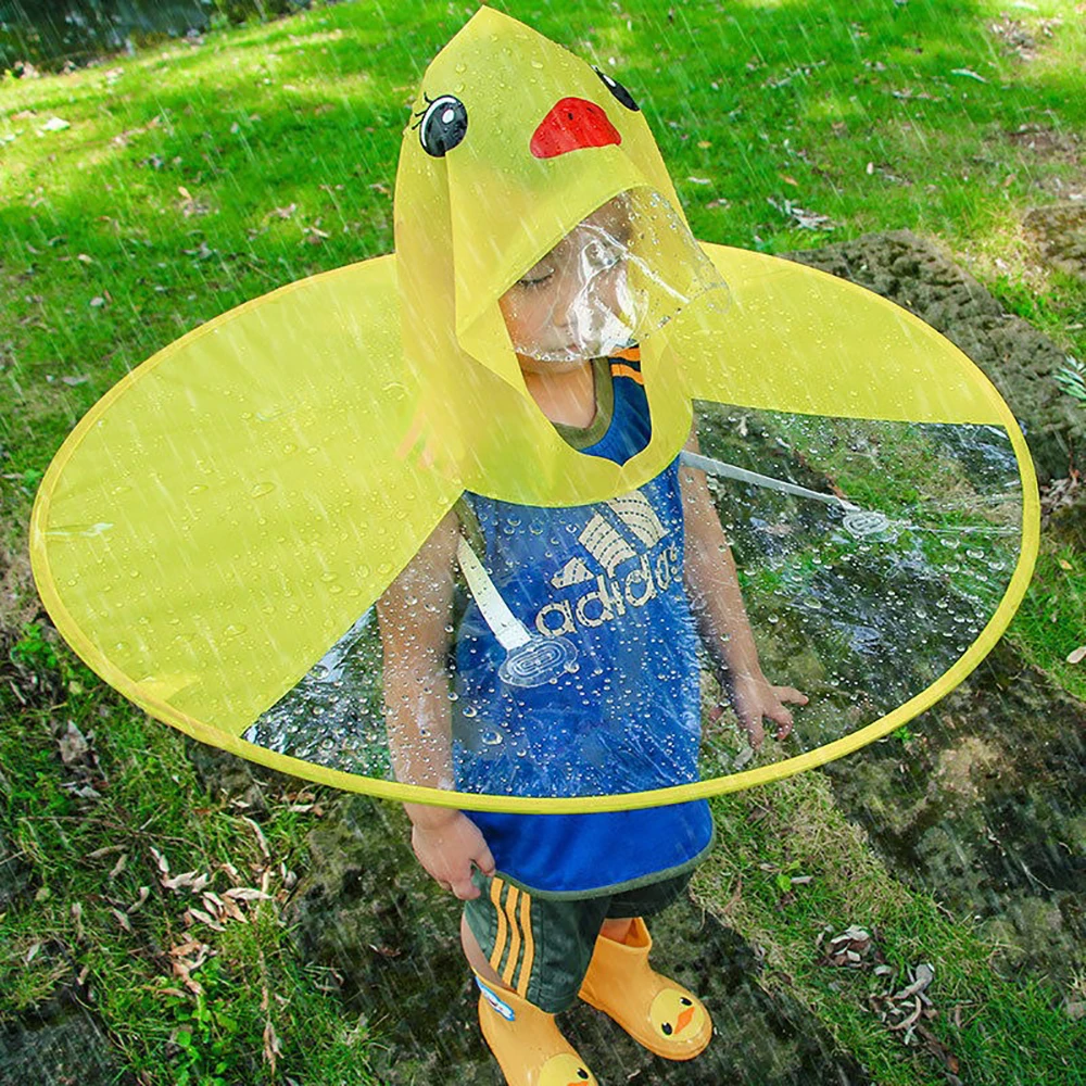 Cute Yellow Duck RaincoatRain Coat Ufo Children Umbrella Hat Hands Free Foldable Raincoats