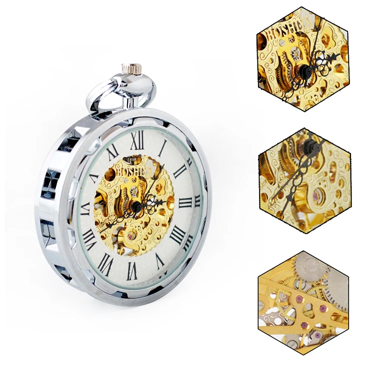 Vintage Watch Necklace Steampunk Skeleton Mechanical Fob Pocket Watch Clock Pendant Hand-winding Men