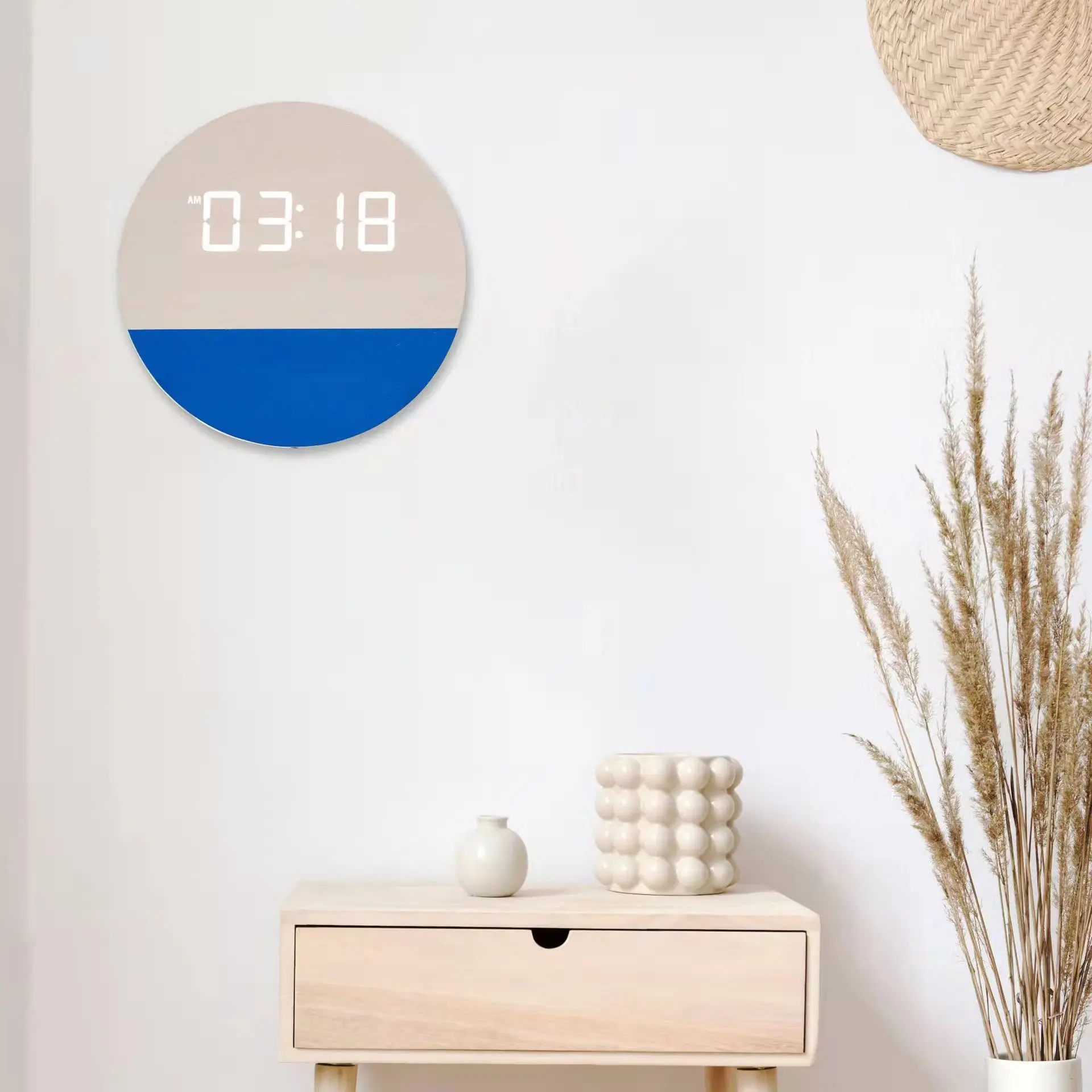 Luminous wooden digital alarm clock LED modern wall clock home office living room decoration wall clock