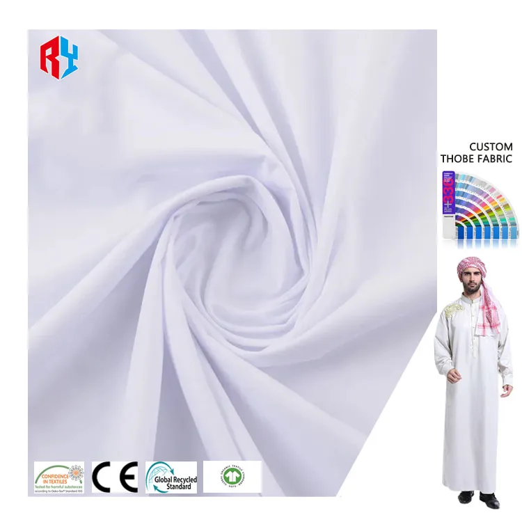 Factory Cheap Price Spun Polyester Fabric Woven White Thobe Fabric for Dubai Toyobo Fabric