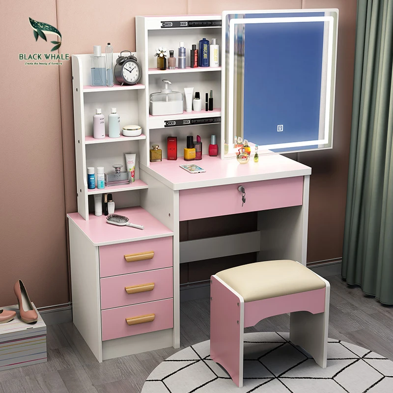 
Modern White Bedroom Drawer Coiffeuse Tocador Led Lights Vanity Desk Makeup Mirrored Dressers Dressing Table With Mirror 