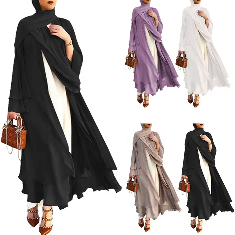 2021 New Design Turkey Solid Color Dress Open Abaya Dubai Arabic Muslim Long Cardigan Dresses
