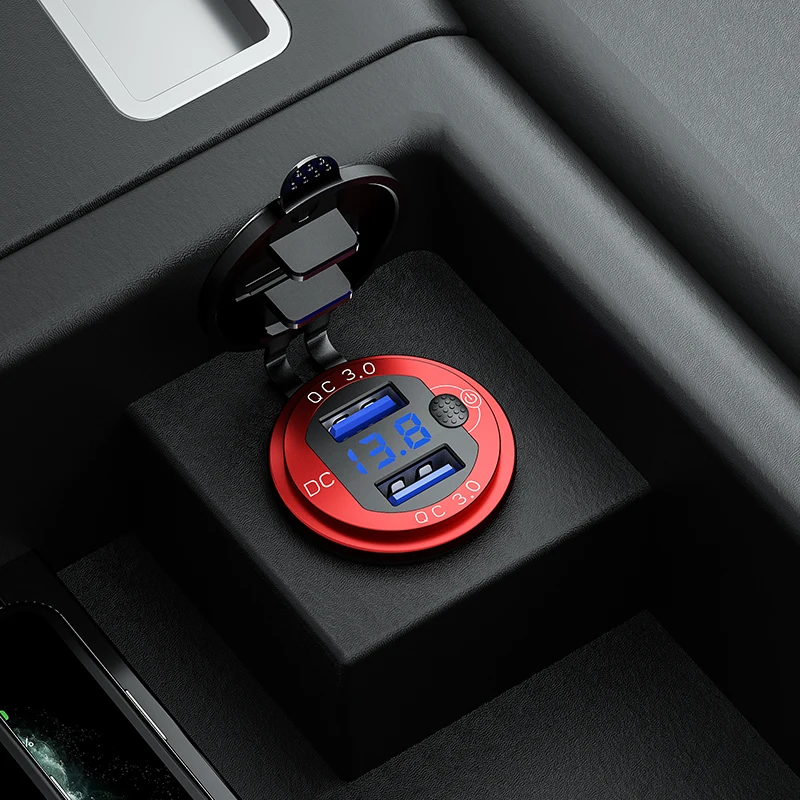Dual QC3.0 USB Port Car Charger Socket LED Voltmeter Display Smart Quick Charger Car Charger Adapter With On-off Switch