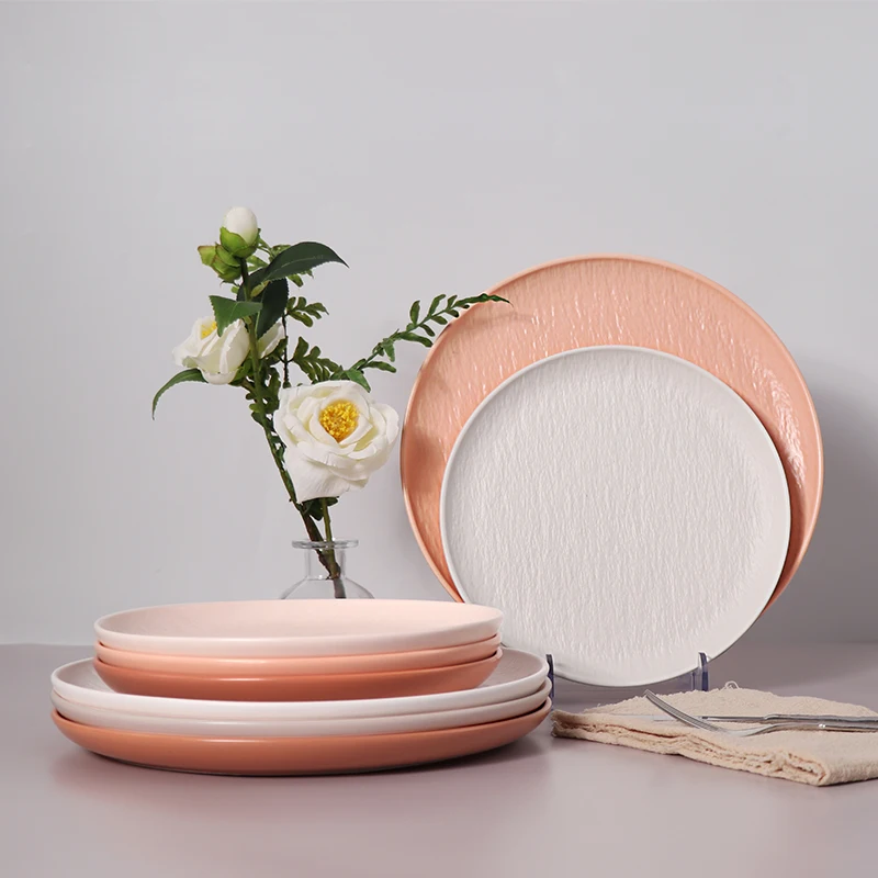 High Quality Plates Porcelain Crockery Pink Orange Wedding Tableware Round Ceramic Dinnerware Charge Dinner Plates Dish Buffet