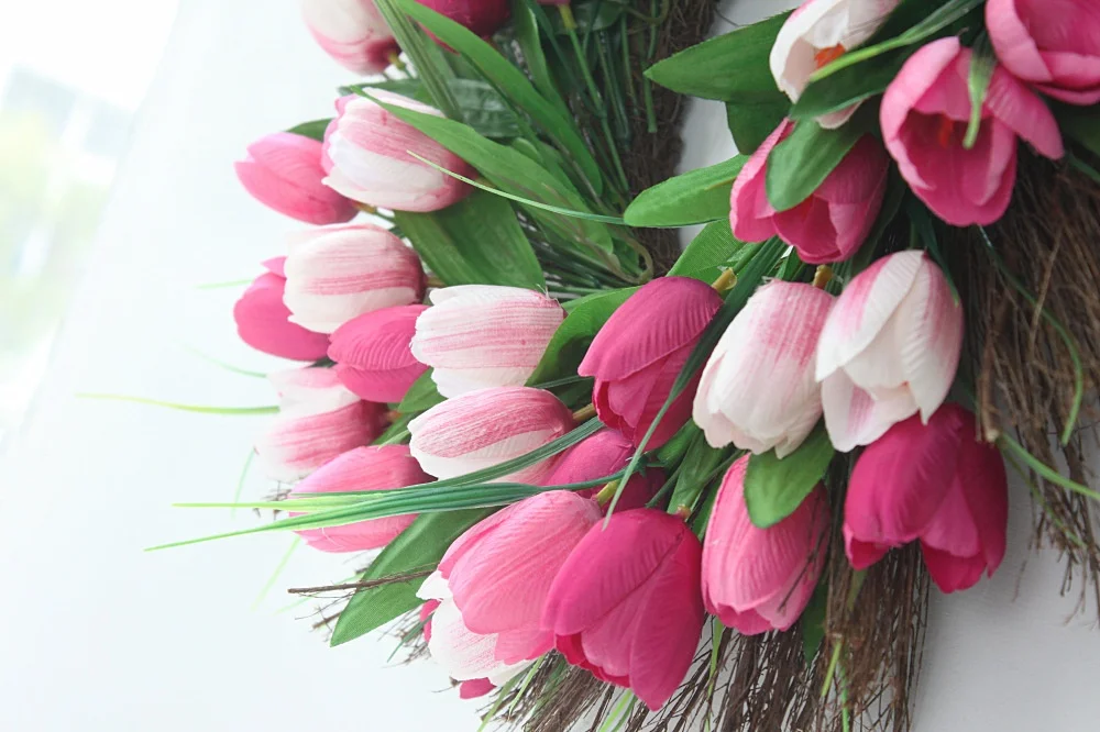 A-1397 45 см Шелковый весенний зеленый Тюльпановый венок для входной