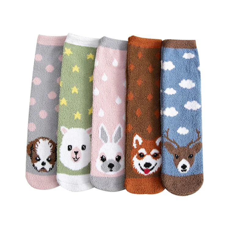 Wholesale kids cartoon cute winter indoor home floor warm sleep bed fuzzy soft socks