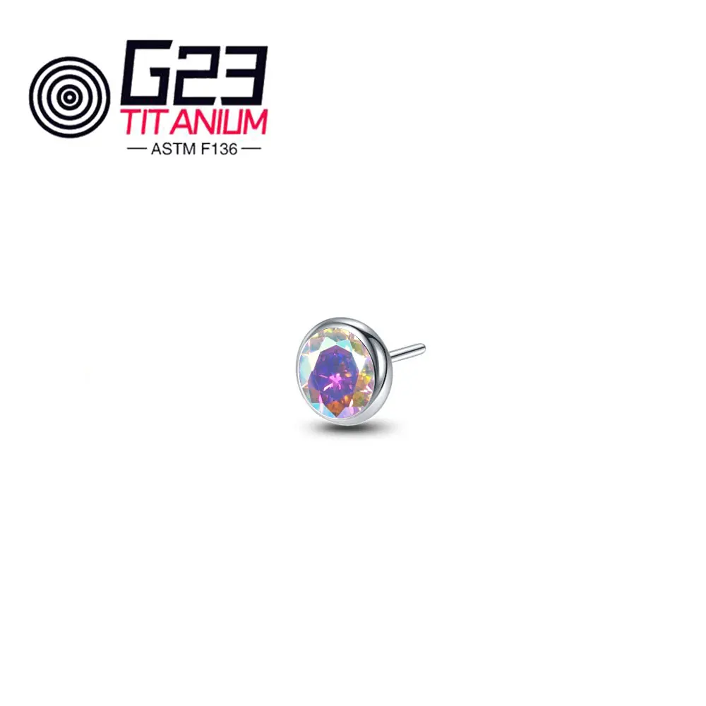 Newest G23 ASTM F136 Titanium CZ Top Threadless Labret Stud Ear Cartilage Piercing Jewelry
