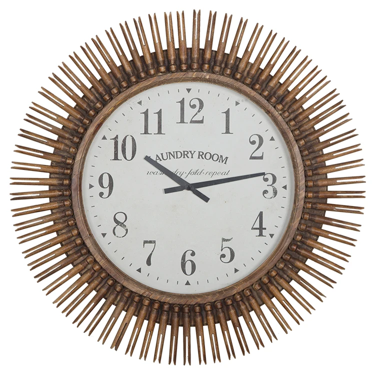 Home Decoration Sun Shape Design Wooden Handmade Wall Clocks for living room
