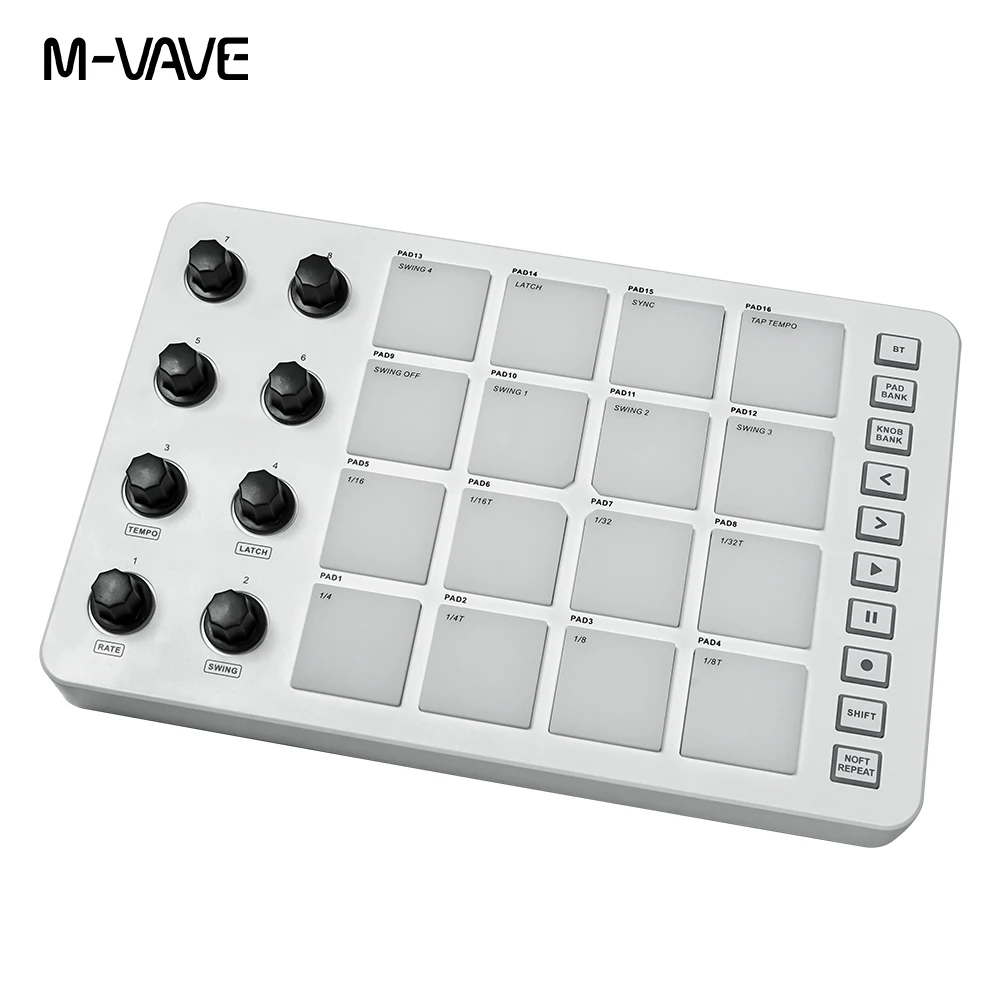 USB MIDI Controller with 16 Drum Pads 8 Assignable Knobs Note Repeat Full Level Buttons
