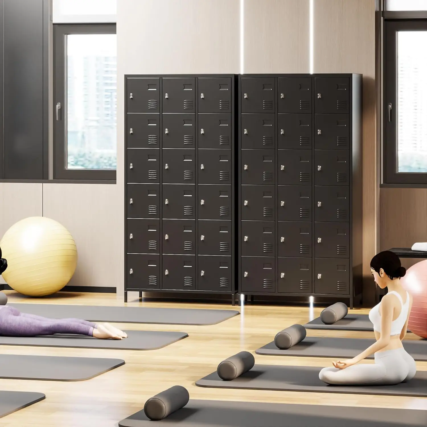 18 Doors Metal Lockers for Employees Metal Storage Locker Tall Metal Locker for Storage in Gyms Homes Offices with Hooks