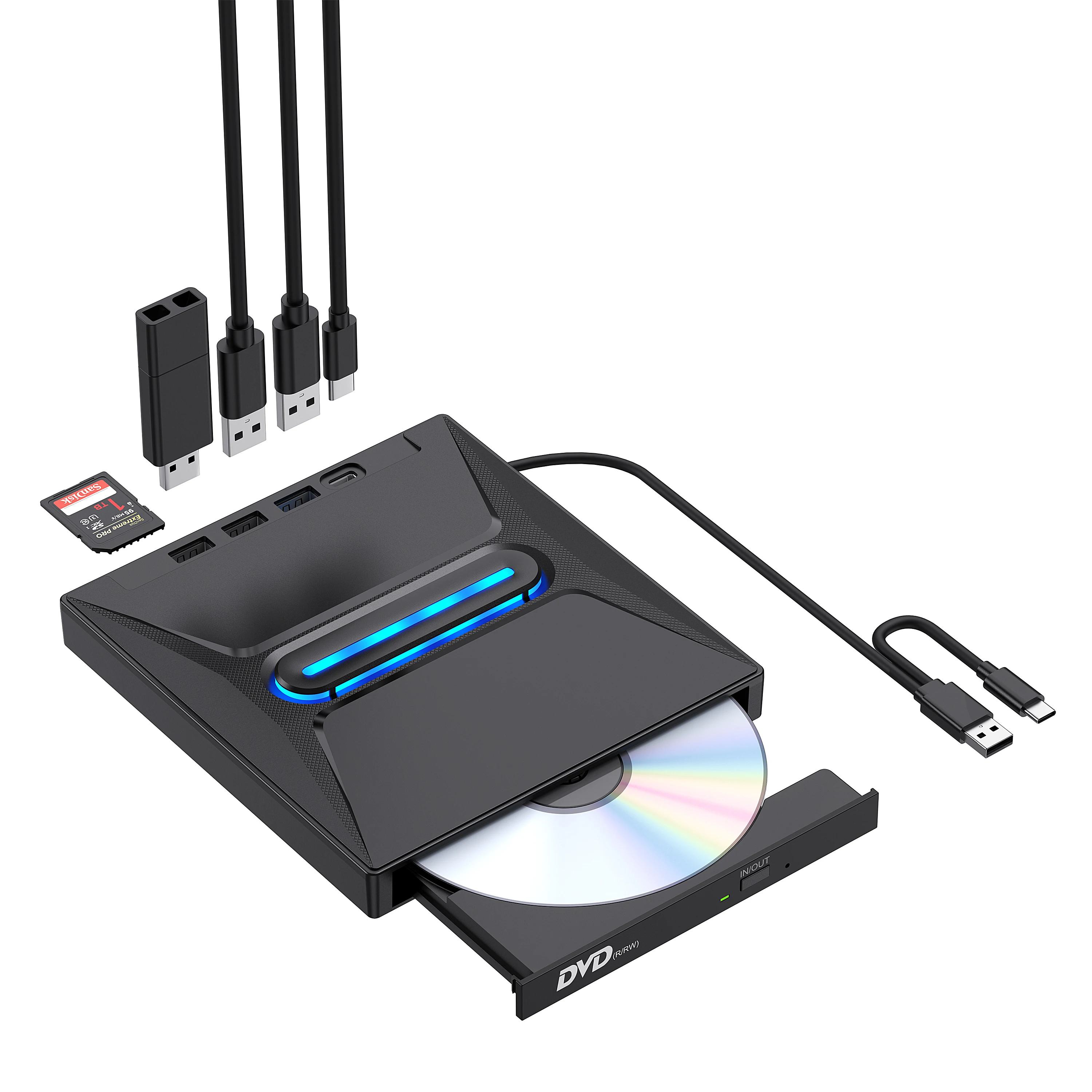 5 в 1 внешний DVD-накопитель TF SD Card Reader USB 3 0 Type-C портативный CD/DVD ROM Внешний оптический привод плеер