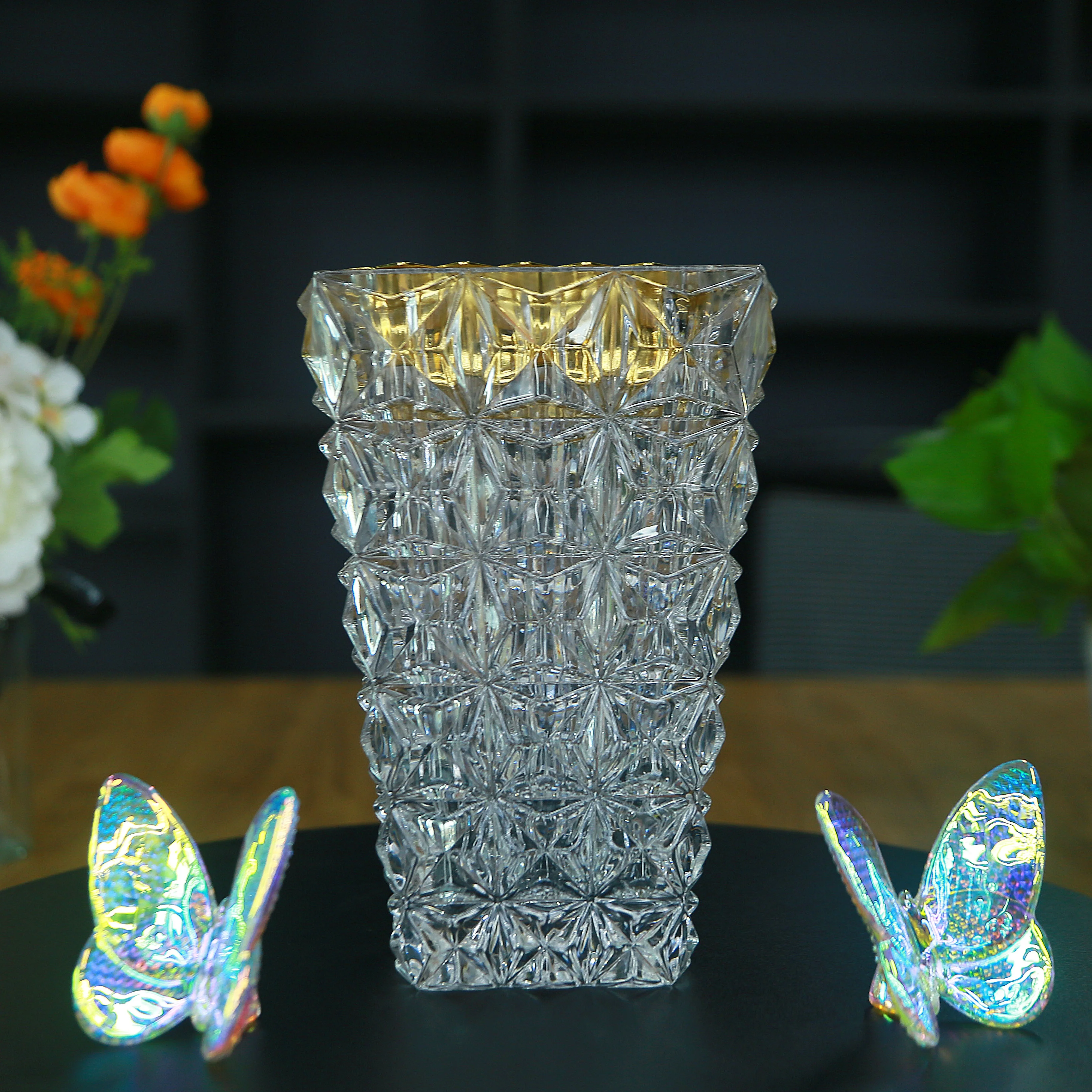 luxury  style middle size crystal vase bakhoor Incense Burner for home decor wedding party ornament
