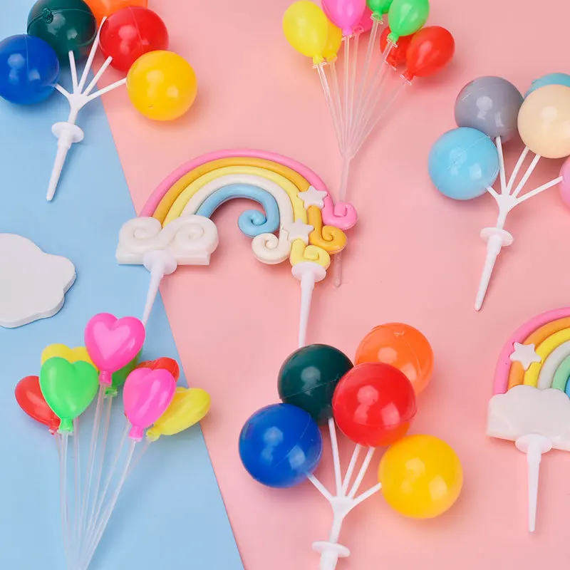 Colorful Rainbow Cloud Balloon Stars Cake Topper for Boy Girl Kid Birthday Baby Shower Supplies