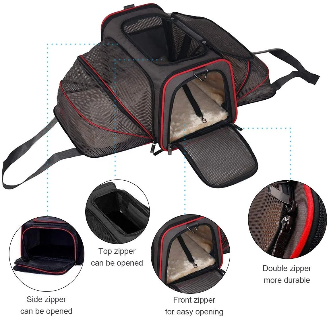 airline approved foldable  cat carrying bag dog carrier Two Side Expansion Extra Spacious Soft Side Pet Carrier