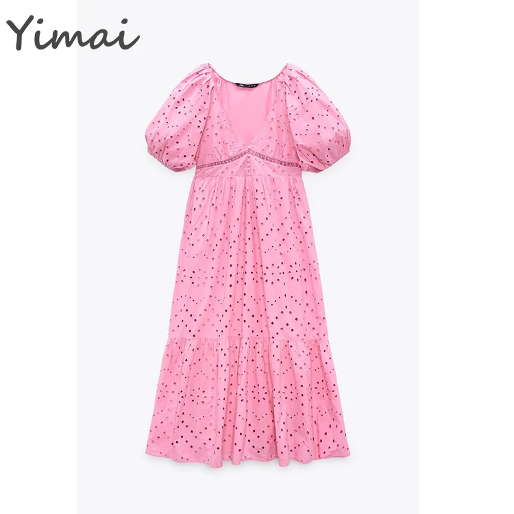 OEM High Quality Wholesale Lace Sexy Short Puff Sleeve V-Neck Evening Luxury Party Loose Fit Women Dresses