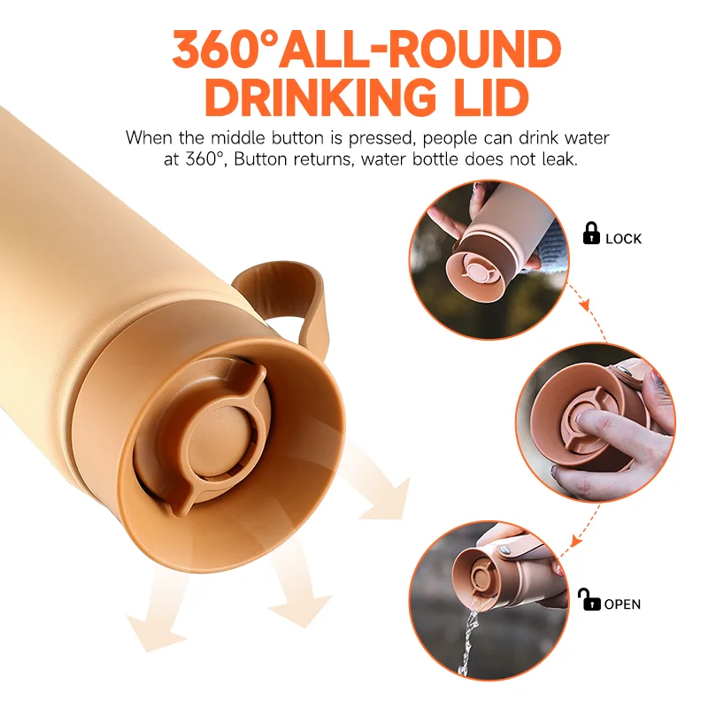 360 WATER outlet bounce cover Double stainless steel vacuum water bottle with leather side handle