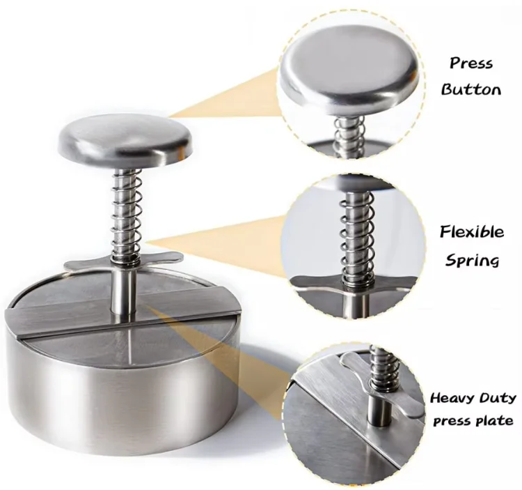 Adjustable Burger Press Patty Maker Stainless Steel Hamburger Press for Meat, BBQ, Homemade Hamburger