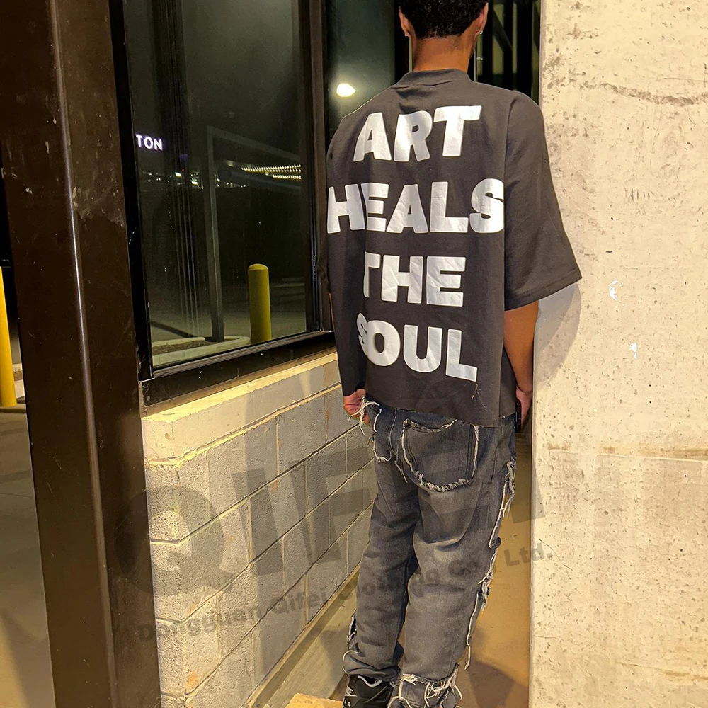 Custom t-shirt man premium streetwear oversized 100% cotton black tee graphic cropped heavyweight boxy t shirt men