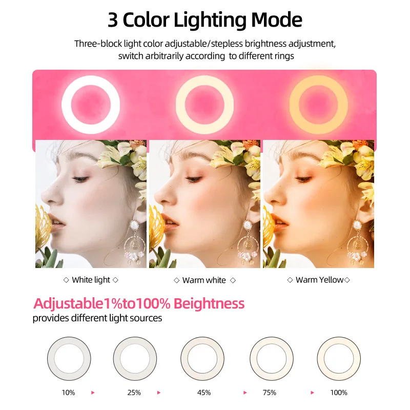 1PCS Order Acceptable YouTube Photography 33 Colors Changing RGB LED 10inch Ring Light with Tripod Stand And Phone Holder