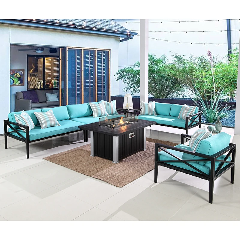 
outdoor garden furniture gas fire pit table burner and sofa chairs set 
