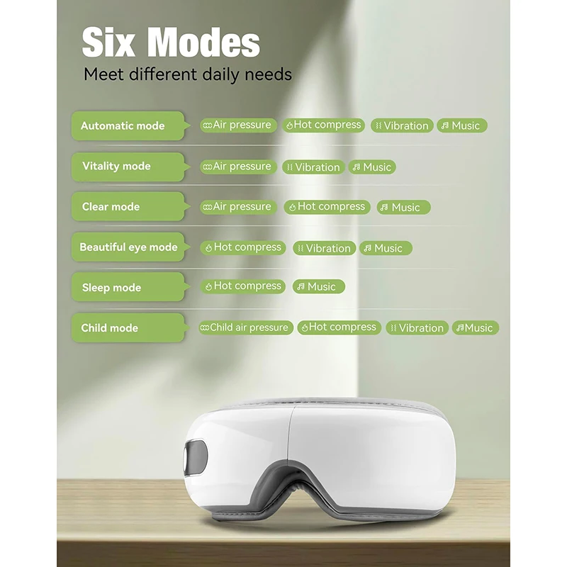 Smart Heated Eye Massage Glasses with 6 Mode Bluetooth for Migraines Improve Sleep Eye Massager