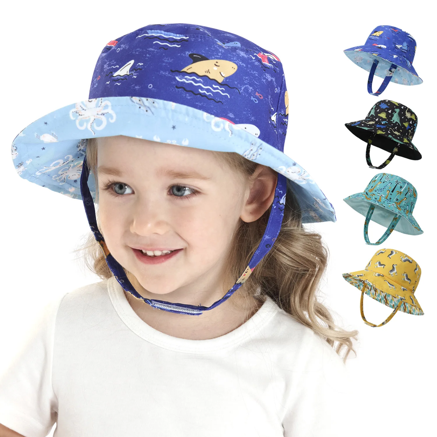 China factory wholesale two tone reversible beach bucket cap high quality kids children baby bucket hats with string