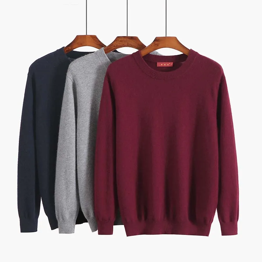 Custom long sleeve knitted solid color men pullover Merino wool sweater
