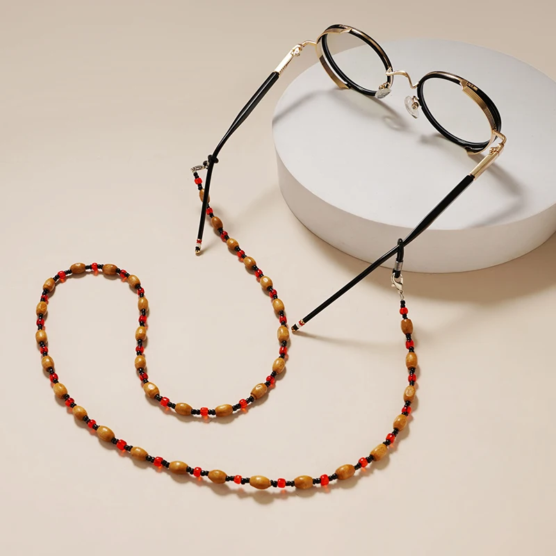 Retro Handmade Beaded Eyeglasses Rope Anti Slip Glasses Chain Masked Hanging Lanyards Wooden Sunglasses Decorative Hanging Cord