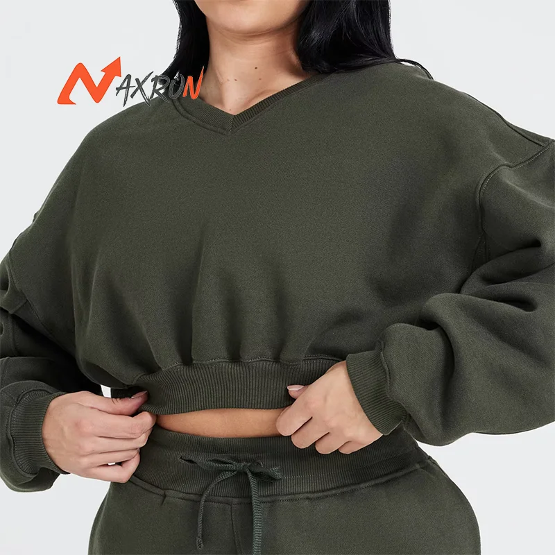 Heavy weight V-shaped Neckline Design Women Oversized V-Neck Sweatshirt Gym Pullover