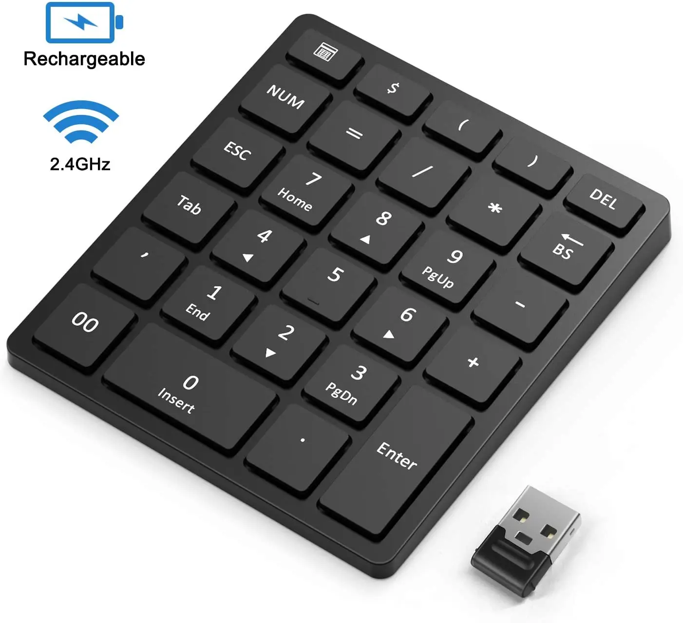 28-Key  Portable Accounting 2.4GHz Wireless Rechargeable Number Pad Slim Numeric Keypad for Mac