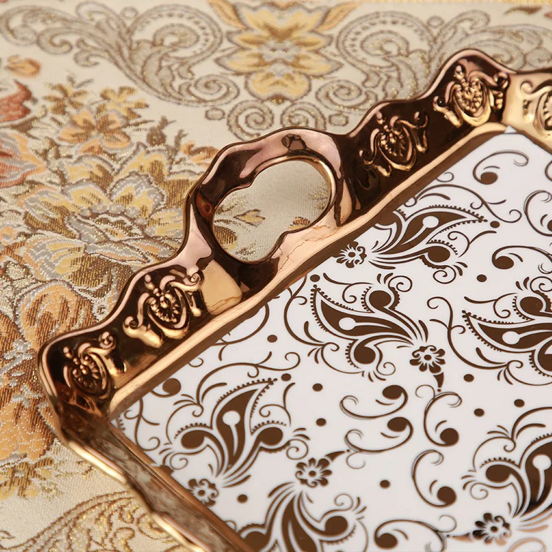 Подносы для сервировки в арабском стиле золотые керамические тарелки отеля фарфоровые Цветочные чайные чашки кружки подставка чайника