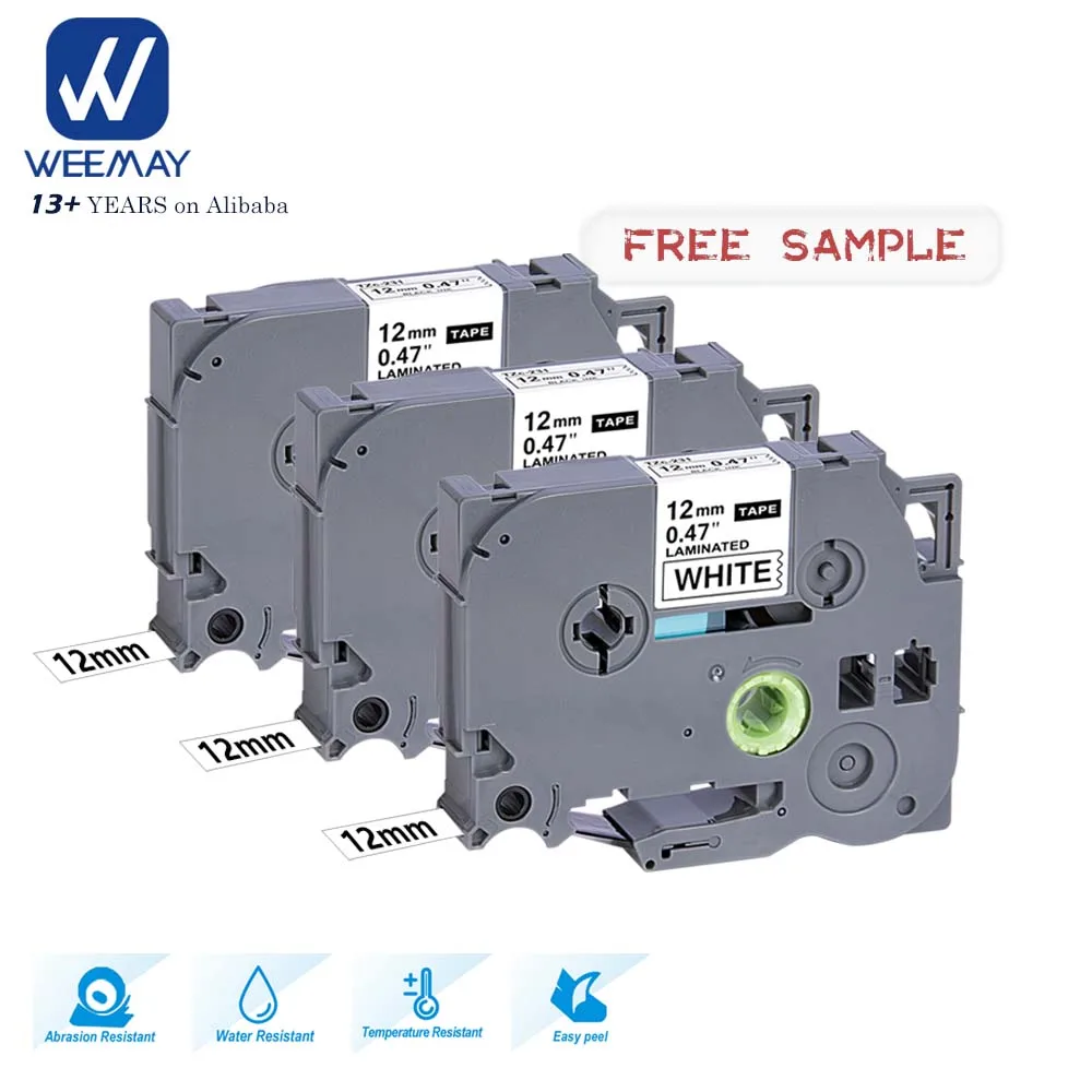 Weemay 12 мм черный на белом Tze 231 совместимый с Brother P-Touch принтер для этикеток Tz кассета ленты