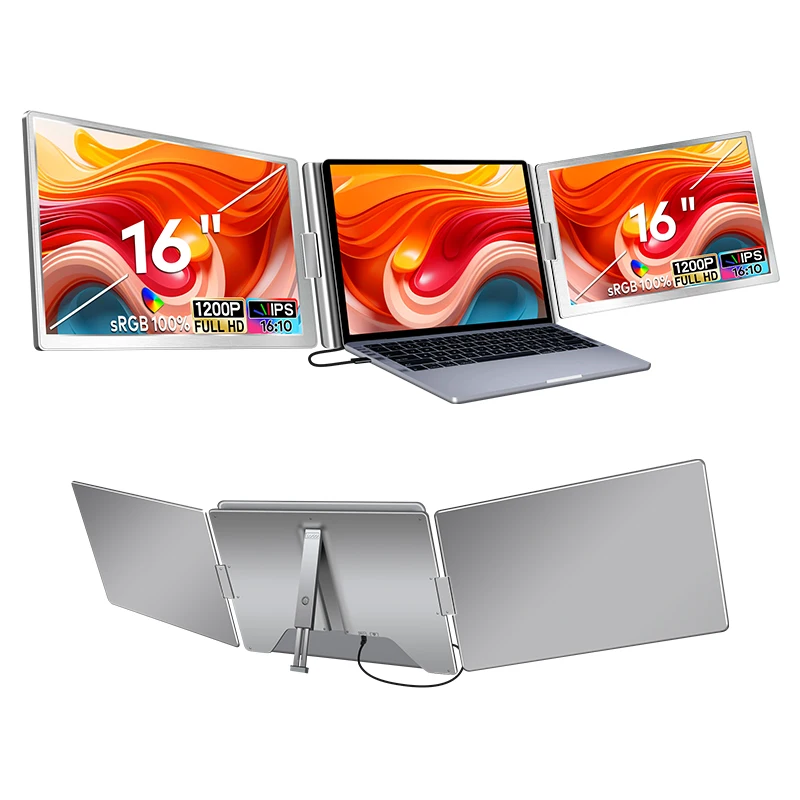 2024 factory wholesale 16 inch dual giant lcd screen extended triple portable monitor extender for laptop mac m1, m2, m3