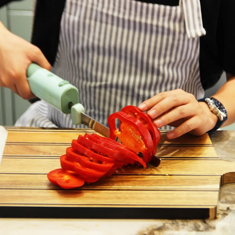 Multi-purpose Long Serrated Rechargeable Electric Bread Knife Stainless Steel Green