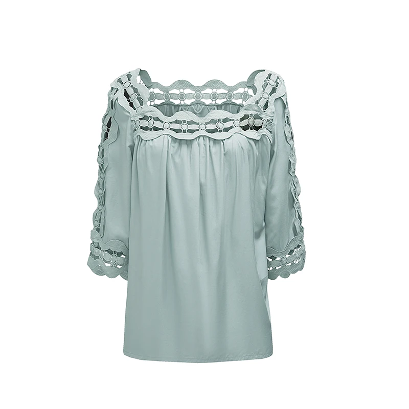 Dear-Lover OEM ODM V Neck Lace Crochet Trim Hollow-Out Short Sleeve Fashionable Tops For Women 2022