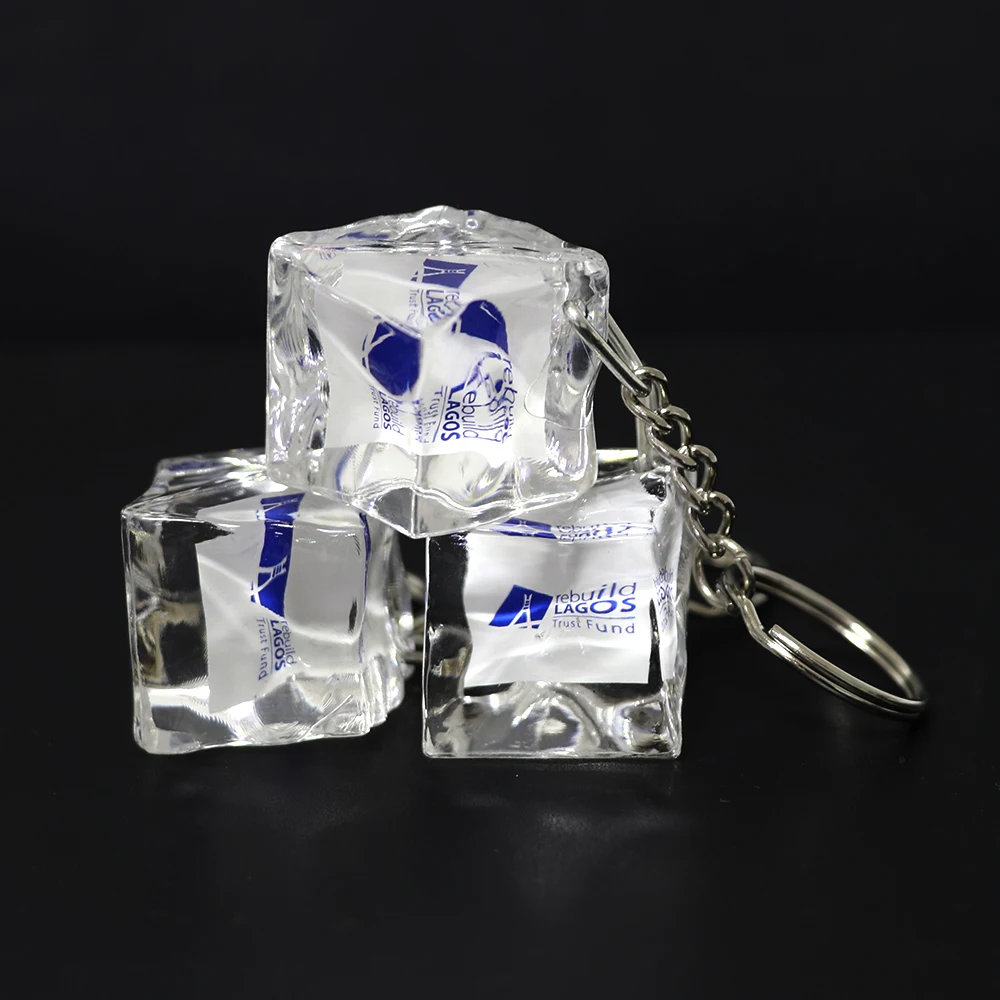 Wholesale 3D Square Shape Acrylic Ice Cube Transparent Key Ring
