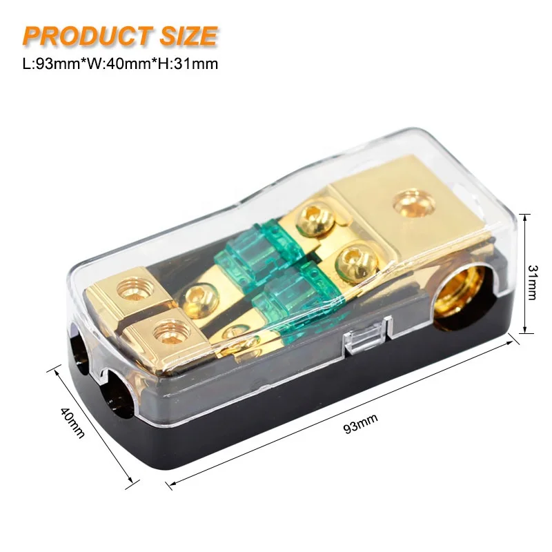 AUDIO Copper 0/4 Gauge to 4/8 Gauge 60 Amp Mini ANL 2 Way Fuse Holder Distribution Block