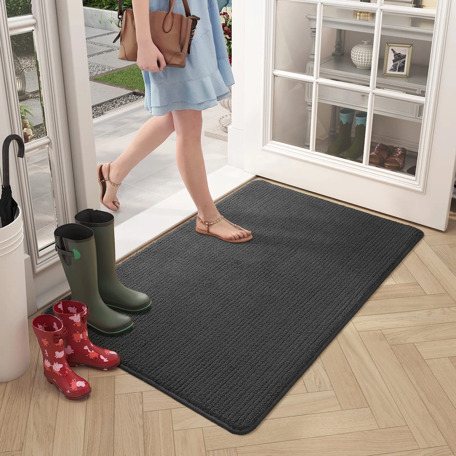 Front Door Mat Indoor Washable Doormat Indoor Dirt Trapper Non-slip Door Mat Absorbent Inside Entrance Rug Floor Mat